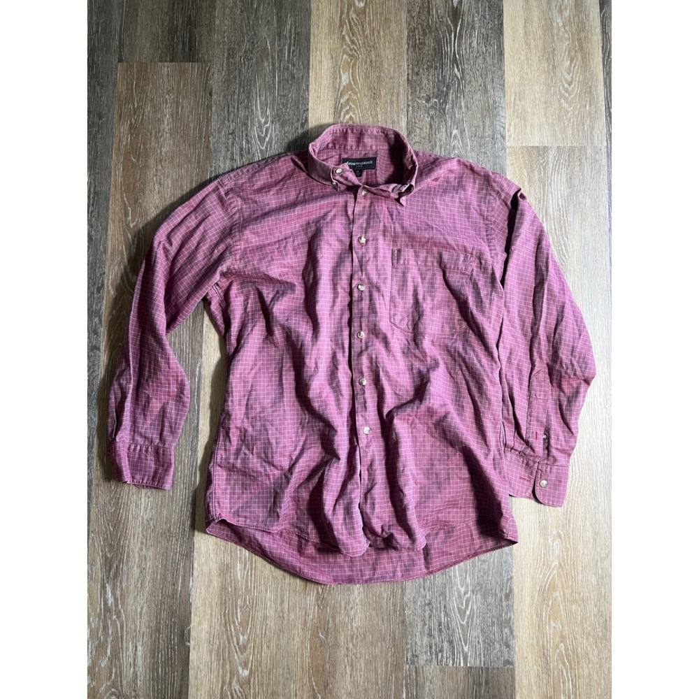 Kenneth Gordon Button Down Shirt Mens M Burgundy USA Cotton Check Excellent